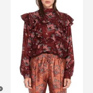 Scotch & Soda Burgundy Floral Ruffle Blouse